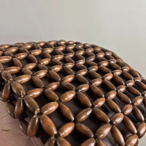 Vintage Wooden Bead Crossbody Bag Boho Brown Woven Shoulder Purse Handmade