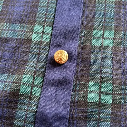 VINTAGE NAVY & GREEN PLAID PULLOVER PREPPY SWEATER COLLARED Blue Size M