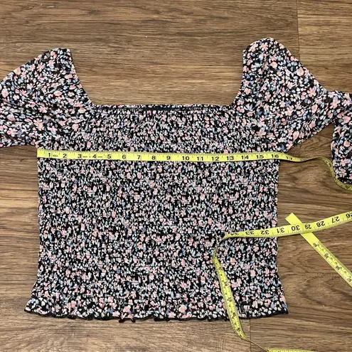 I.N. San Francisco Floral Puff Sleeve Blouse Pink Blue Black Large