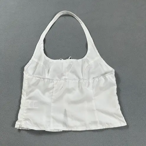 SheIn  Halter Neck Corset Top M White Lace Up Bows Detail Split Hem Satin Feel - Image 2