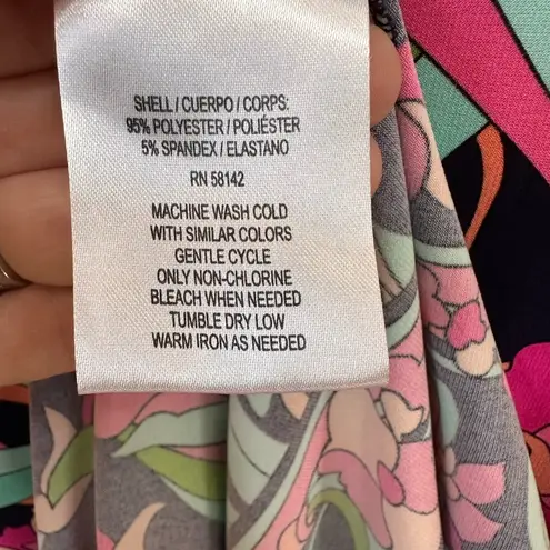 London Times Dress 3/4 Sleeve Knee Length-Sz 12 Navy Pink-Flower Flourish Swirl