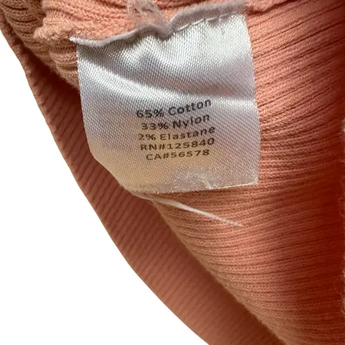 Intermix Pink Ribbed Knit Collared V-Neck Long Sleeve Top Size P (Small)