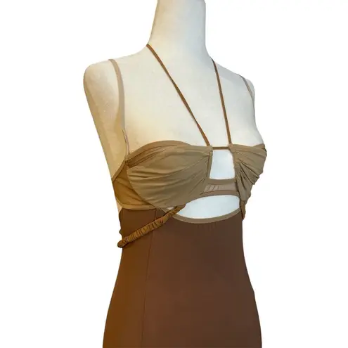 Nensi Dojaka Draped Double Bra Mini Dress in Caramel & Sable Small New Womens Brown