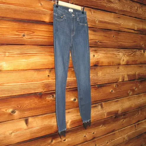 MOTHER High Waisted Looker Dagger Ankle Fray Lace Blue Size 25