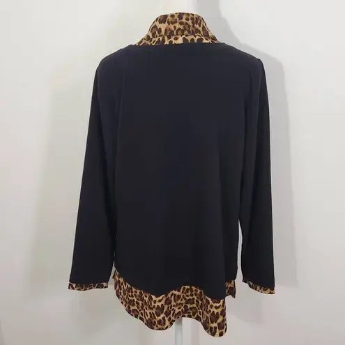 Isaac Mizrahi Black Leopard Layered Top Size Small Leopard Blouse