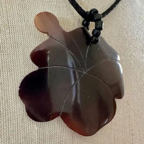 Guatemala Shell Carved Flower pendant necklace on cord Brown