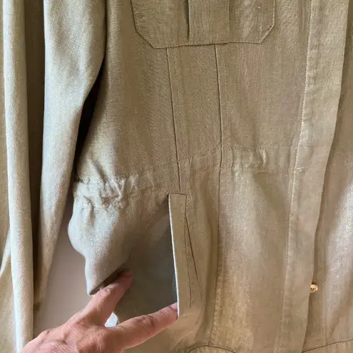 Boston Proper Sz L Gold Metallic Brushed Linen Utility Jacket Pockets Button Up