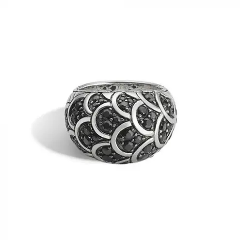 John Hardy Sterling Silver 925 Naga Lava Black Sapphire Dome Ring Cocktail .925
