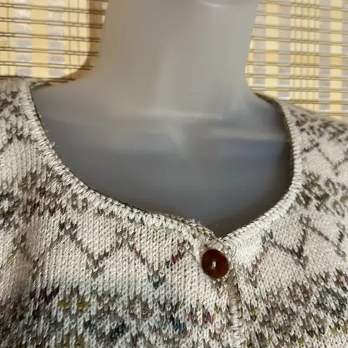 Reba Rose Vintage 1990s Y2K Beige Striped Cardigan Sweater 100% Cotton Small