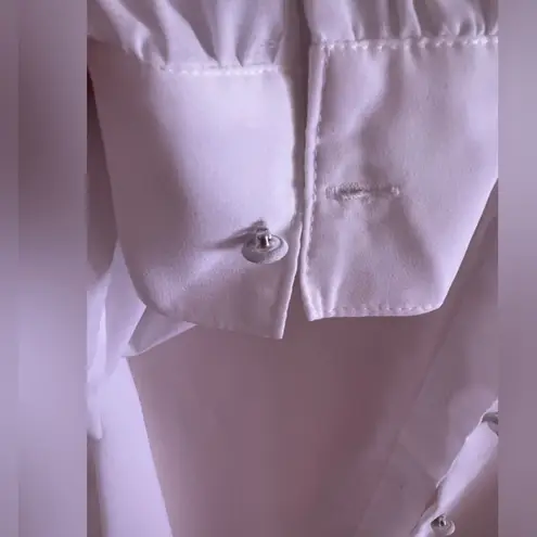 Tahari Womens Ivory White And Metal Button-Up High/Low Tunic dress Blouse Sz M