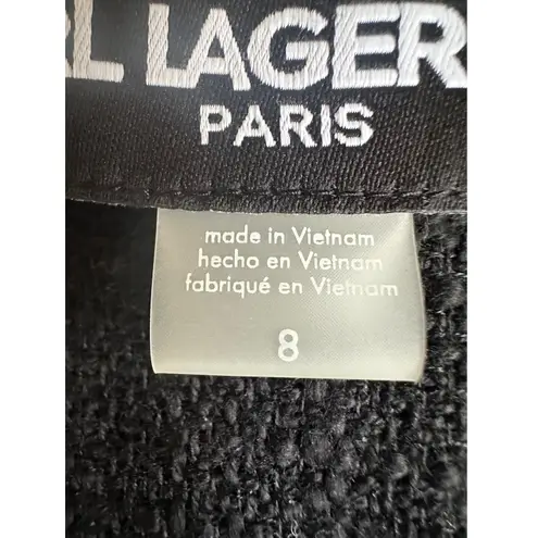 Karl Lagerfeld Paris Women Black Tweed Fringe Blazer Jacket Size 8 NEW