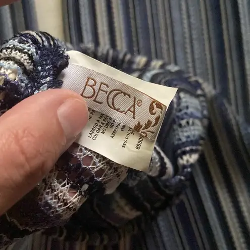 Becca swim women’s blue stripe crochet open leg boho beach pants, size medium