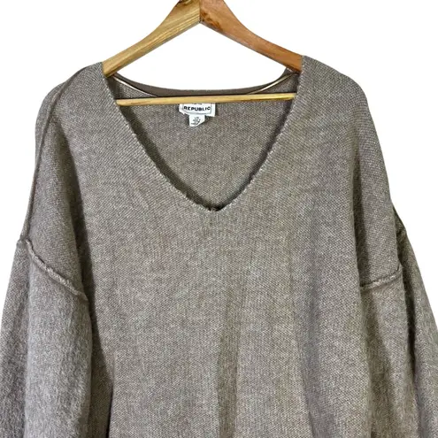 FOR THE REPUBLIC Oversized V-Neck Knit Sweater Womens L Brown Oversized Neutral