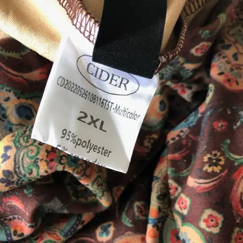 Cider Womens Floral Boho Patterned Pants Wide Leg Pull-On Size 2XL Brown NWT