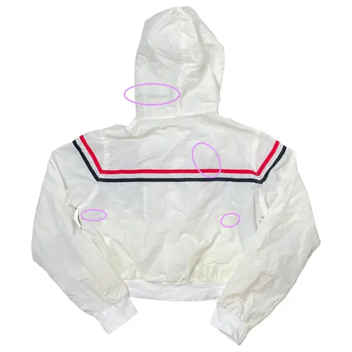 John Galt White Red & Blue Striped Windbreaker Zip-Up Hooded Drawstring Jacket