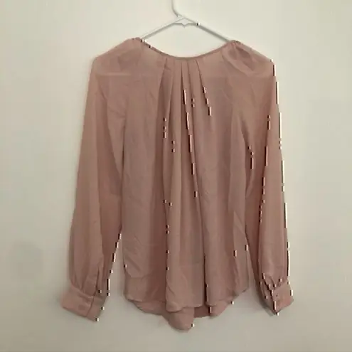 BELLATRIX Pleat Neck Long Sleeve Blouse Solid Light Baby Pink Keyhole Cutout XS