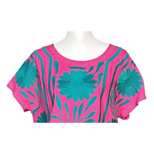 Pink Embroidered Top Size Large Resort Coconut Girl Beach Floral Tropical Cruise