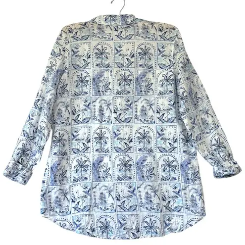 C&C California C&C California Women’s M 100% Linen Button Up Nautical Print Long Sleeve Tunic
