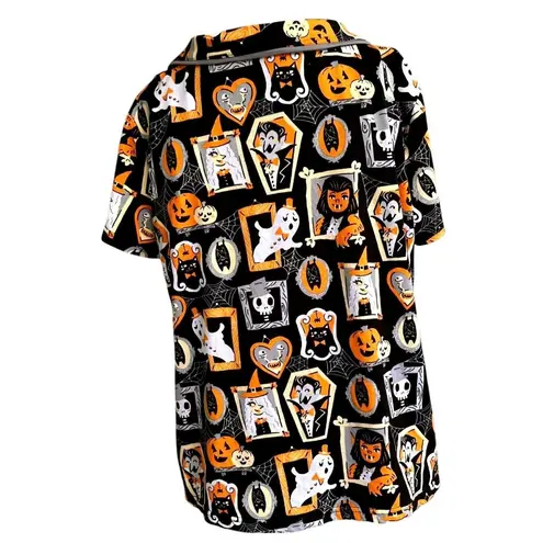 Munki Munki Halloween Pajama Top Large Short Sleeves Button Werewolf Witch Ghost