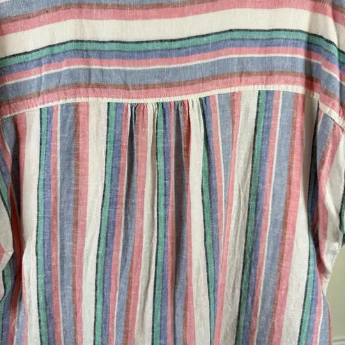 Orvis Multicolor Striped Linen Button Down Coastal Oversized Relaxed Fit Summer