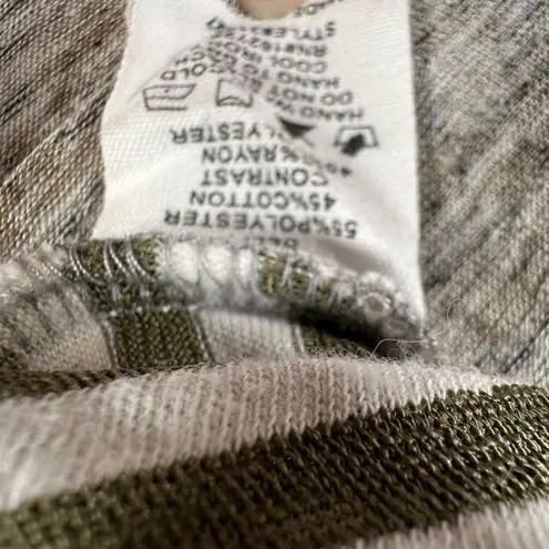 Voy HIgh Low Stripe Top Women's Small Green Short Sleeve Mixed Media Pockets