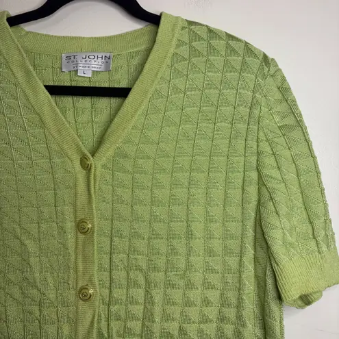St. John Collection Green Knit Button Top Size L Short Sleeve Dog Show - Image 2