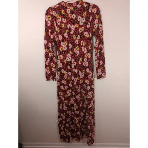 The Kooples RTR XL Red Black Yellow Floral Print Sweater Mock Maxi Long Dress