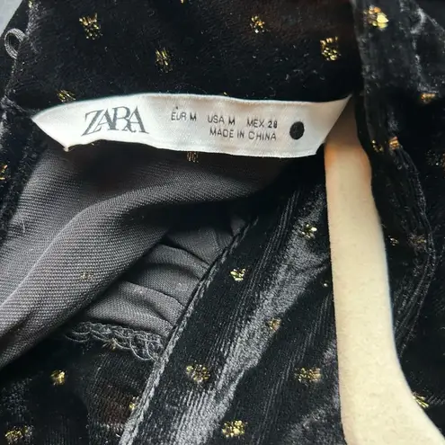 ZARA  Black Velvet Gold Polka Dot Top – Party & Holiday Ready – Size M