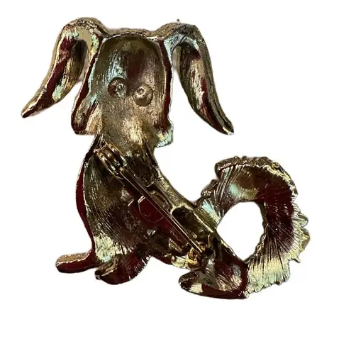 Vintage Multicolored Rhinestones Gold Tone Puppy Dog Lapel Pin Brooch