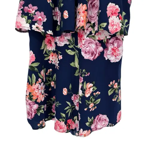 Lulu’s In the Garden Navy Blue Floral Print Romper size Large Apron Neckline