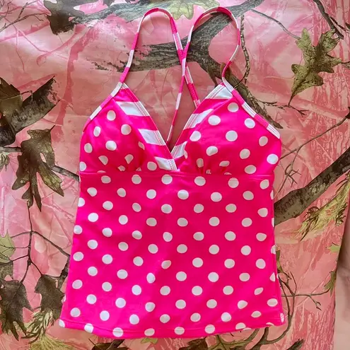 Love Culture y2k hot pink polka dot striped tankini 