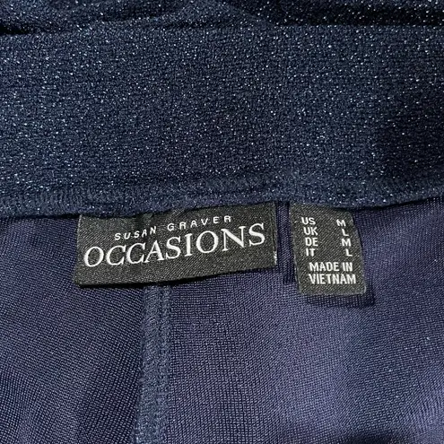 Susan Graver New Occasions Metallic Knit Wide Leg Pants Navy Blue Size Medium