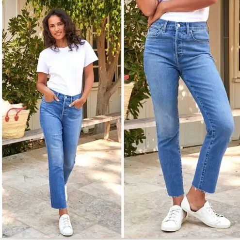 Frank & Eileen Cork Everyday Straight Leg Jeans Raw Hem in Antique Blue Size 25