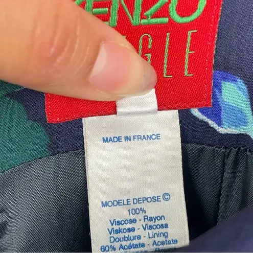 Vintage Kenzo Jungle Navy Blue Rose Floral Sleeveless Mini Dress