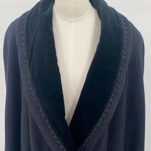 Vintage 80s Wool Peacoat Oversized Velvet Collar Double Breasted Button Black 12