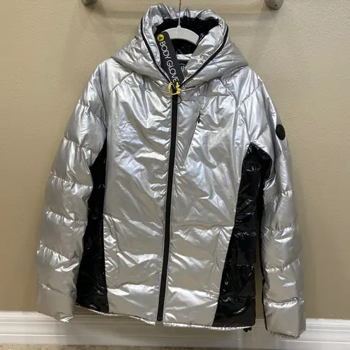 Body Glove 🛍️ Hooded Down Parka Coat. Small. Silver Metallic. NWT