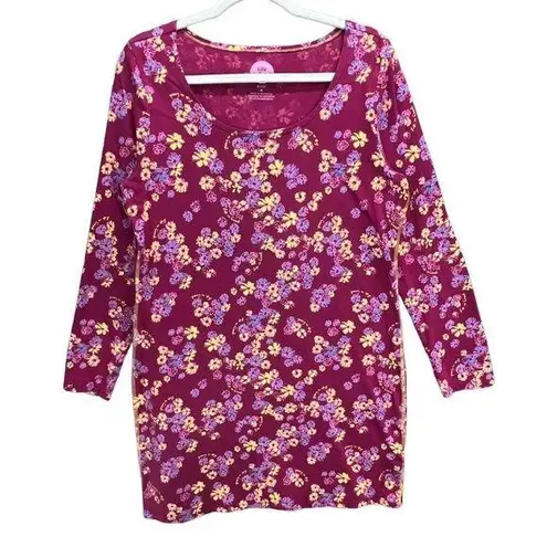 Life is Good  Womens Floral Sleep Nightshirt M Multicolor Long Sleeve Scoop Neck