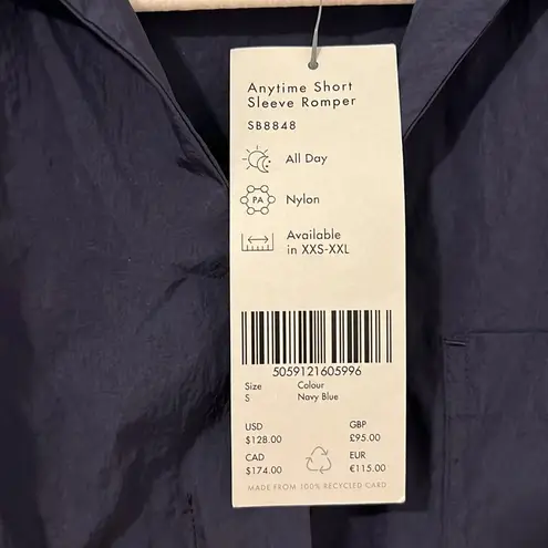 Sweaty Betty NWT Anytime Short Sleeve Romper Navy Blue Nylon Size Small