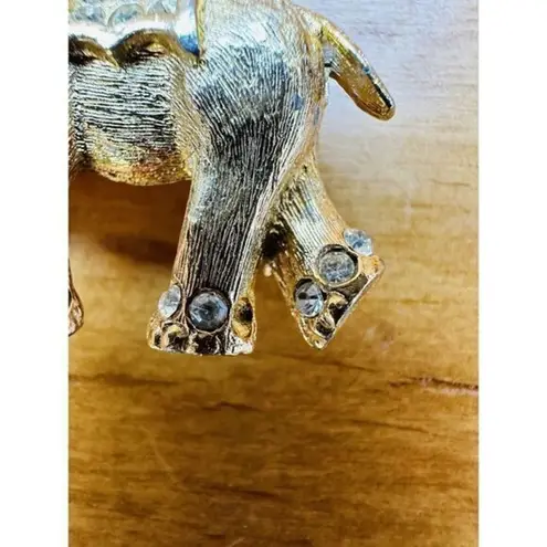 Red/White Rhinestone Elephant Brooch Pin Gold Tone Figural Pin Jungle Animal 2"