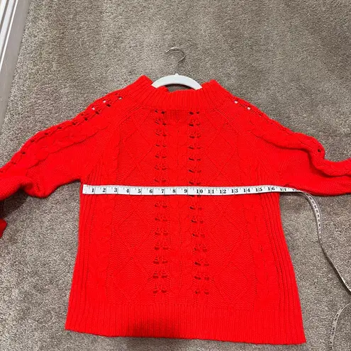 J.Crew Vibrant Red Cable Knit Sweater Chunky Winter Mock Neck Small Orange