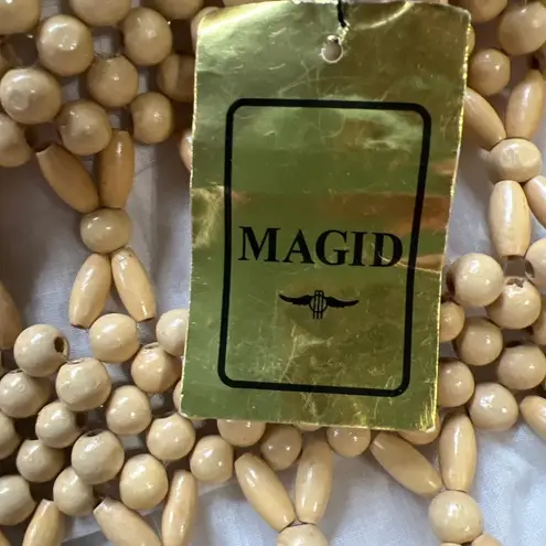 Vintage Magid Wooden Beaded Handbag Purse Tan