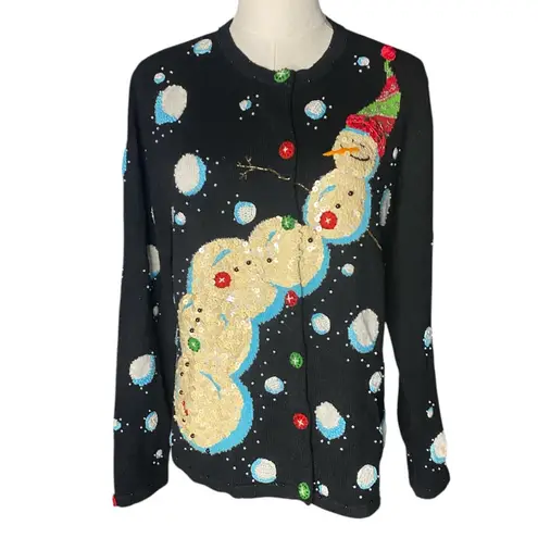 Vintage Berek Sequined Snowman
Christmas Cardigan Sweater M
Retro Ugly Holiday Black Size M