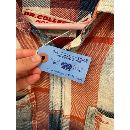 NWT Dr. Collectors Hollywood Teddy Forever Button Front Shirt in Faded Indigo S Red