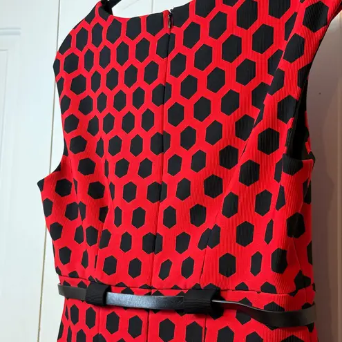 Connected Apparel Red Black Geometric Sleeveless Sheath Dress Women Size 12 #