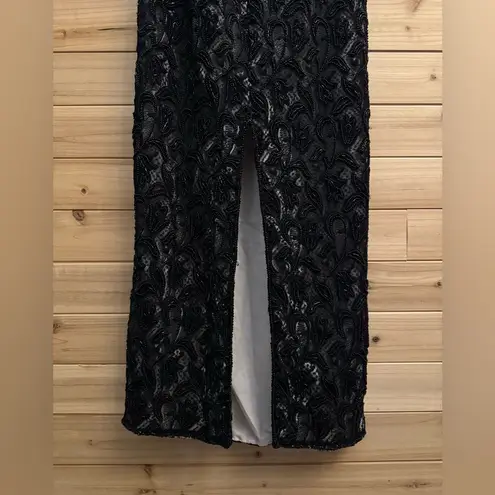 Vintage Stenay Size Small Beaded High Halter Scalloped Neckline Fancy Prom Gown Black