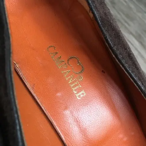 campanile made in Italy brown suede floral wedge 3” Heel womens size 39 …