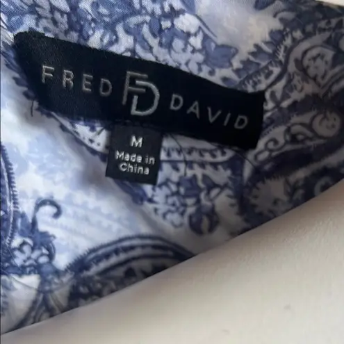 Fred David Blue and White 3/4 Sleeve Relaxed Blouse