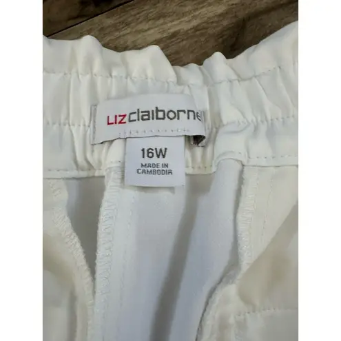 Liz Claiborne  Dress Pants Pleated Wide-Leg Womens Sz 16W White Stretch Waist Tie