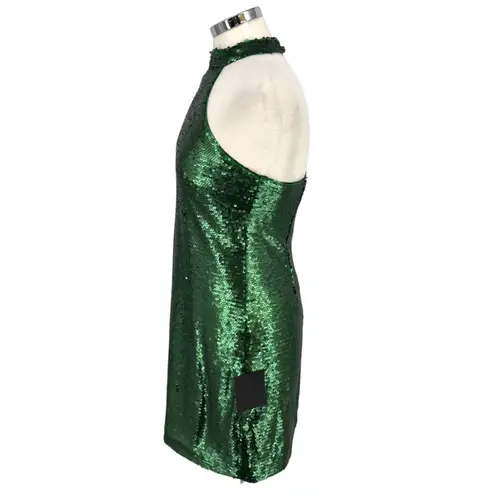 Lulus  Emerald Green Sequin Halter Mini Dress Party Formal Size Large NWT