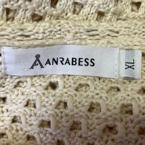 Anrabess Cream White Crochet Open Knit Long Sleeve Swim Cover Up Sweater Top XL